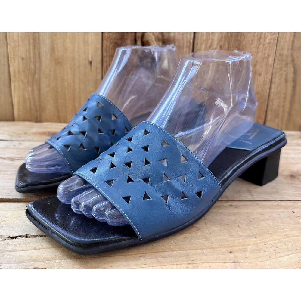 Etienne Aigner Sandpiper Slides Leather Womens 8.5 Blue Excellent